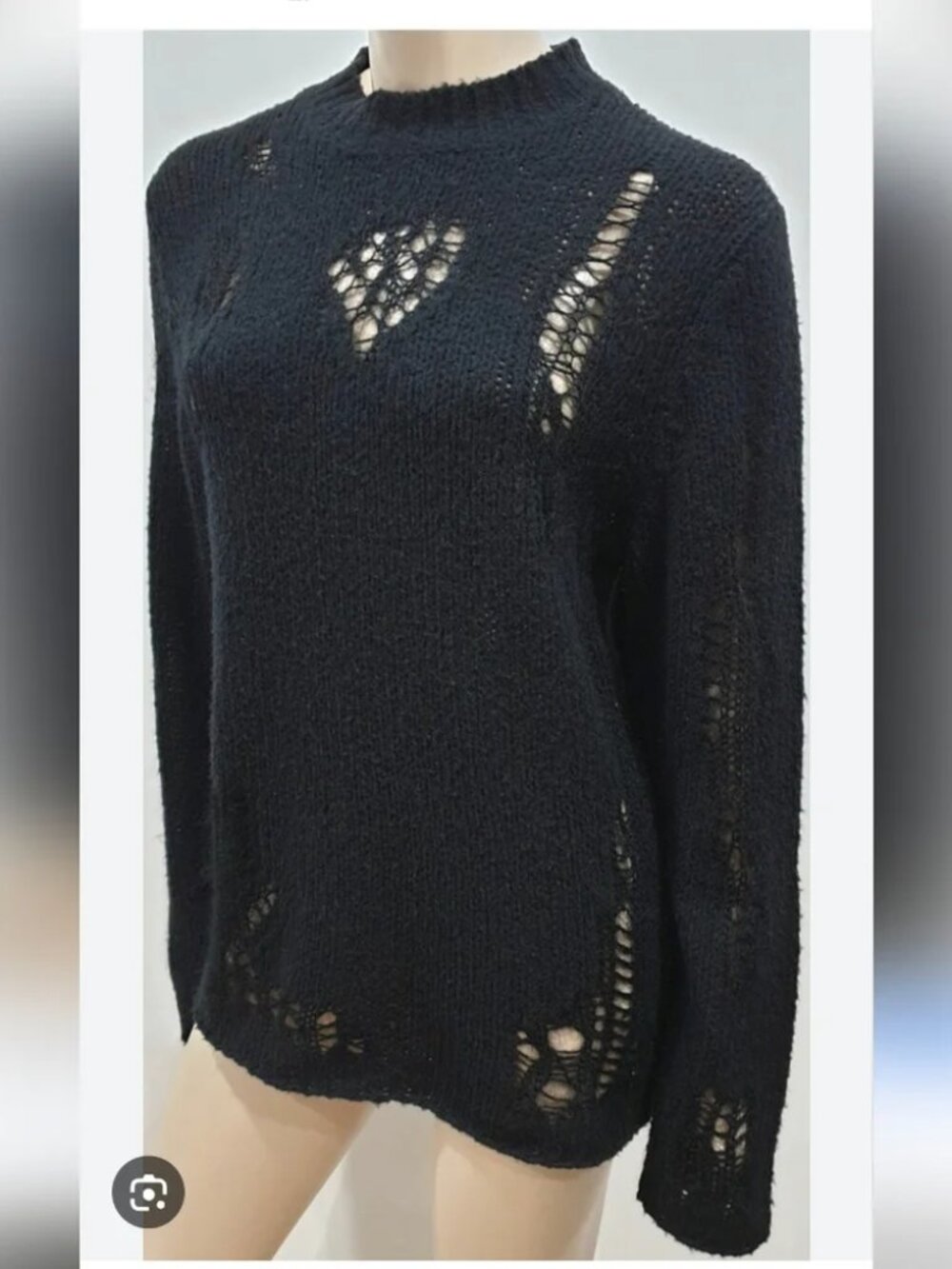 3.1 Phillip Lim Black Open Knit Crewneck Sweater Elevated Basic Small Medium - Picture 4 of 12